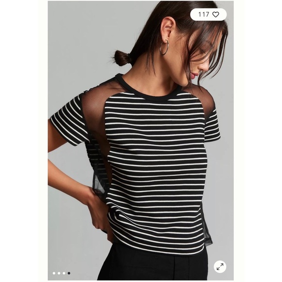 ANTHROPOLOGIE MAEVE Tulle-Inlay Tee Size M - Picture 1 of 8